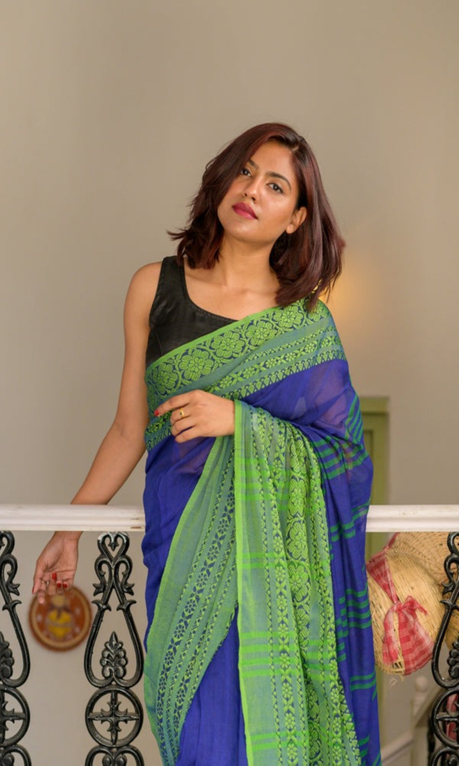 Blue Cotton Begampuri Handloom Saree for Casual Elegance