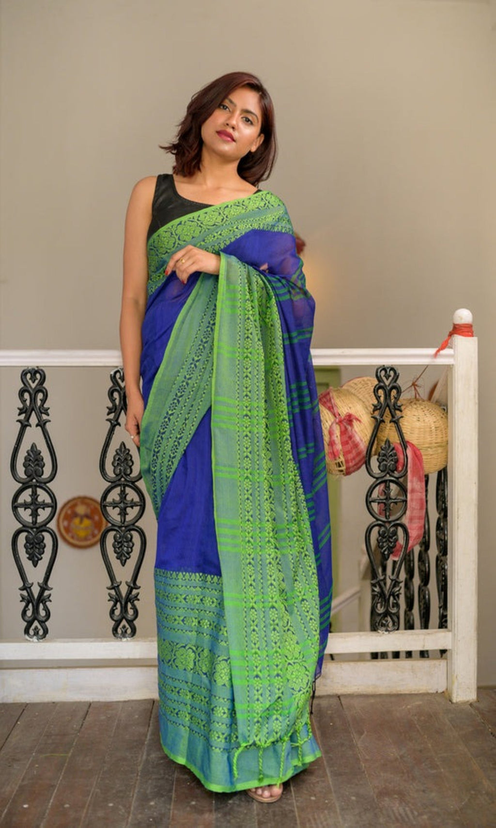 Blue Cotton Begampuri Handloom Saree for Casual Elegance