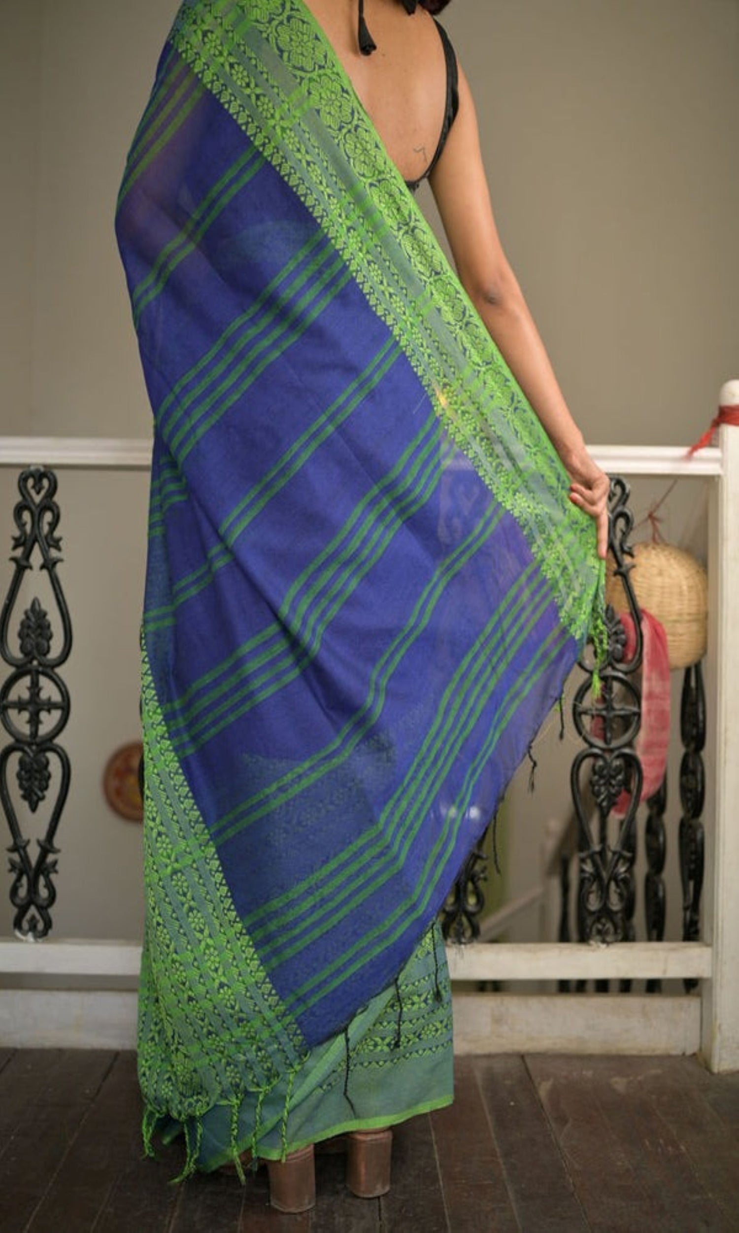 Blue Cotton Begampuri Handloom Saree for Casual Elegance