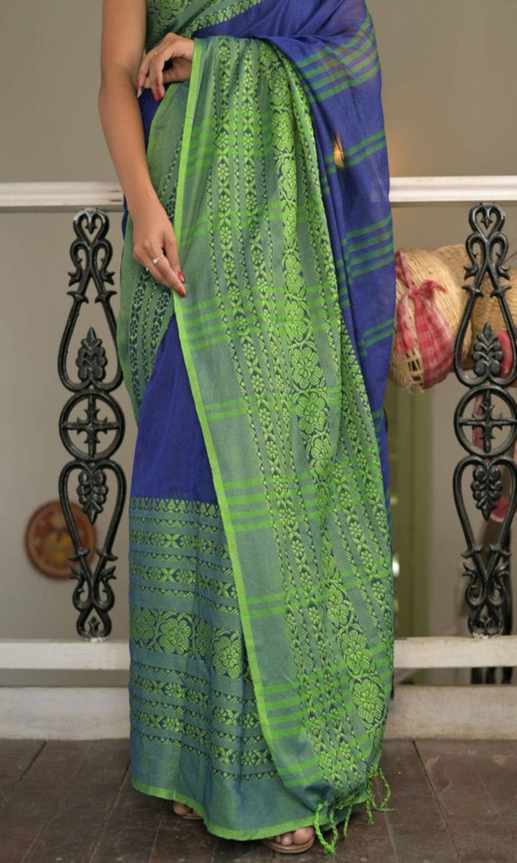 Blue Cotton Begampuri Handloom Saree for Casual Elegance