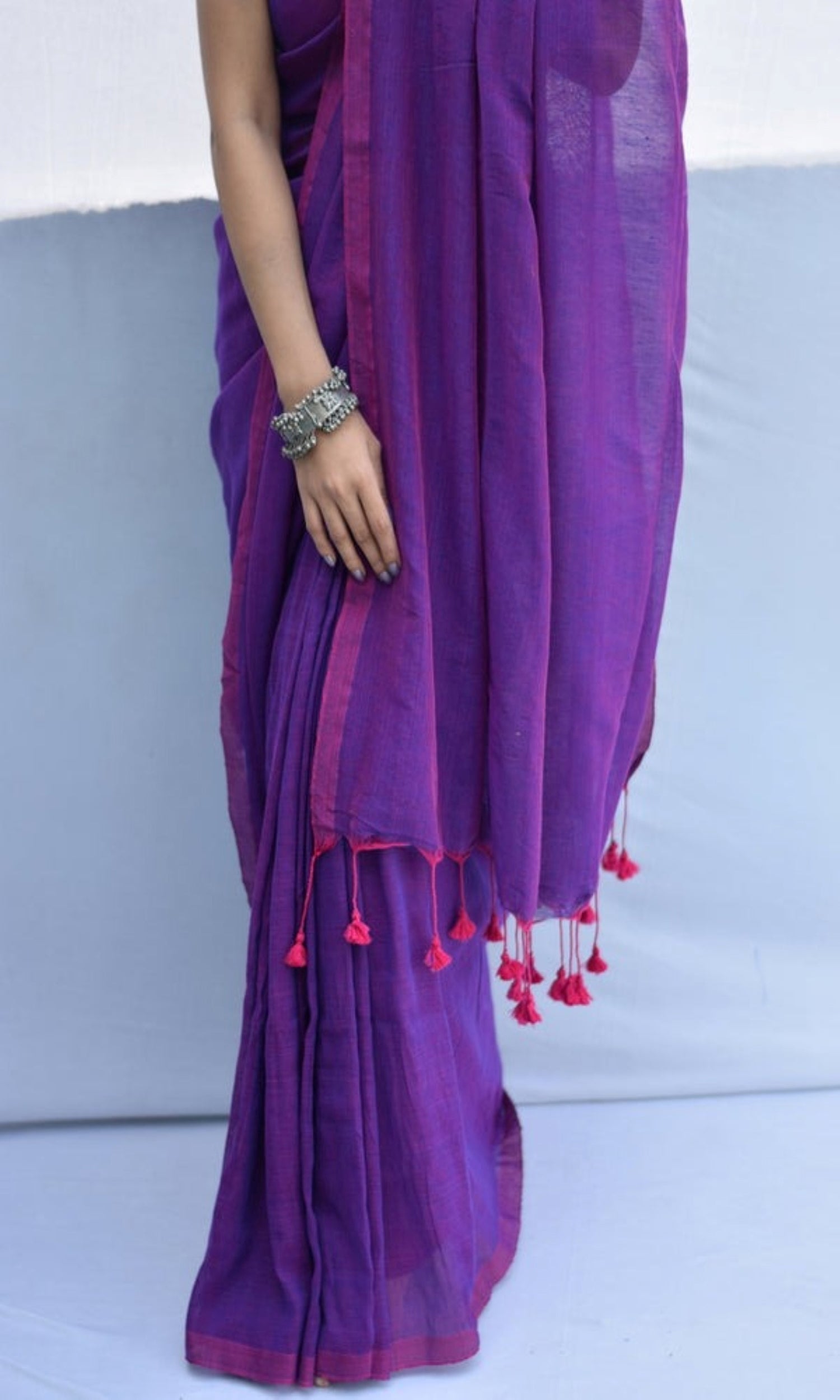 Piyari Fashion Handloom Purple Cotton Saree