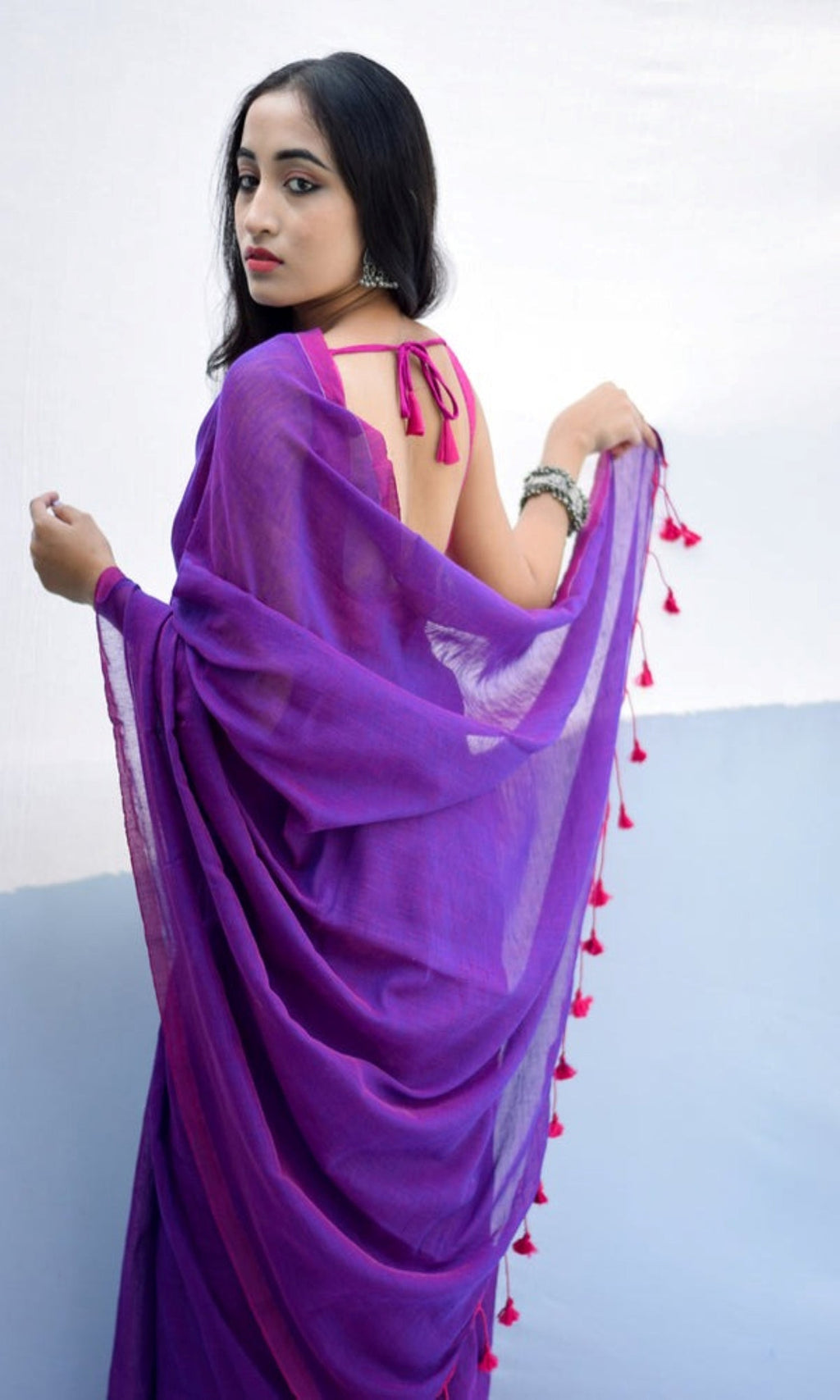 Piyari Fashion Handloom Purple Cotton Saree