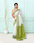 Classic white cotton silk Jamdani handloom saree with elegant weave