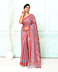 Gray and Red Cotton Silk Jamdani Saree showing contrast border