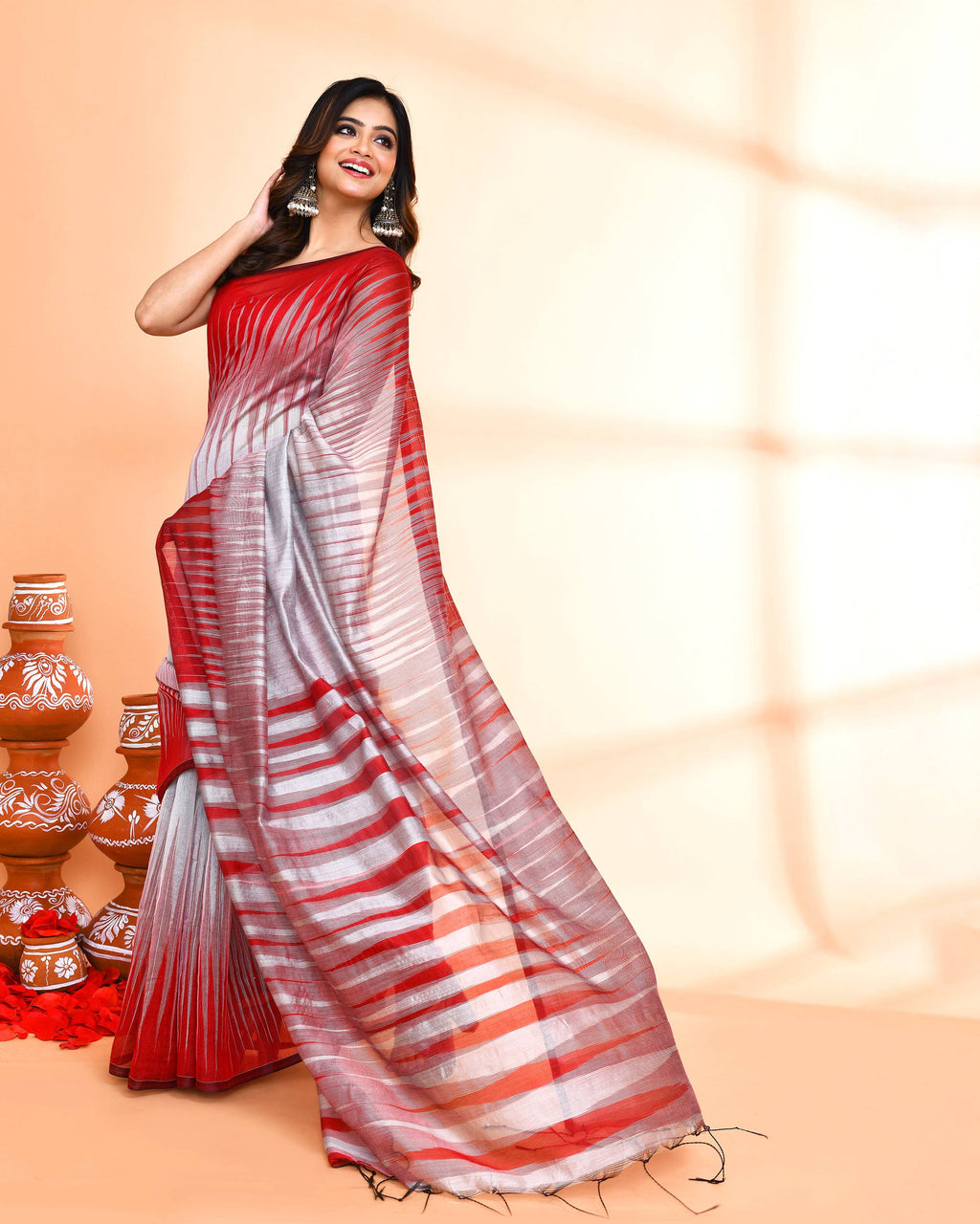 Silver Handloom Cotton Silk Saree with Blouse Piece