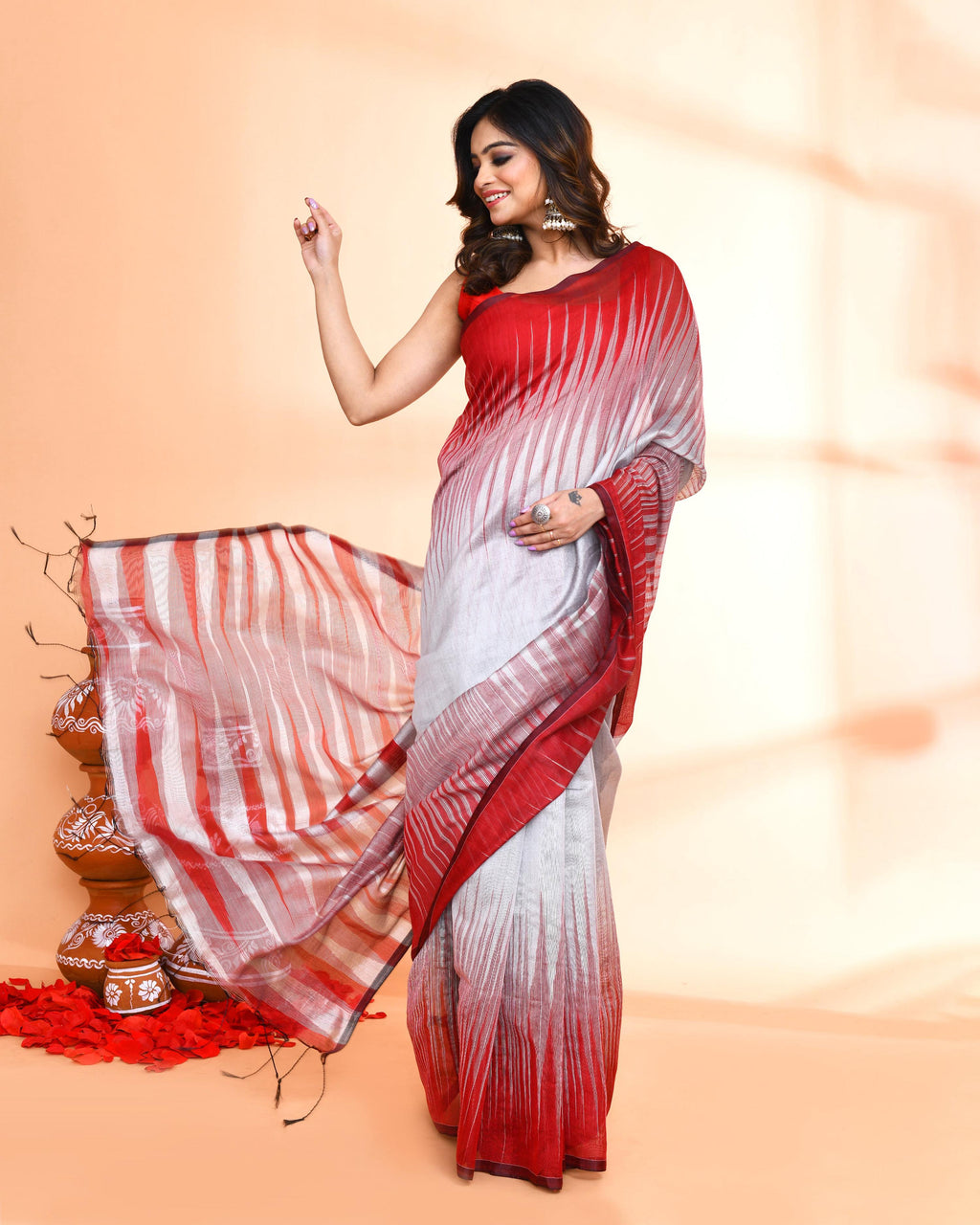 Silver Handloom Cotton Silk Saree with Blouse Piece