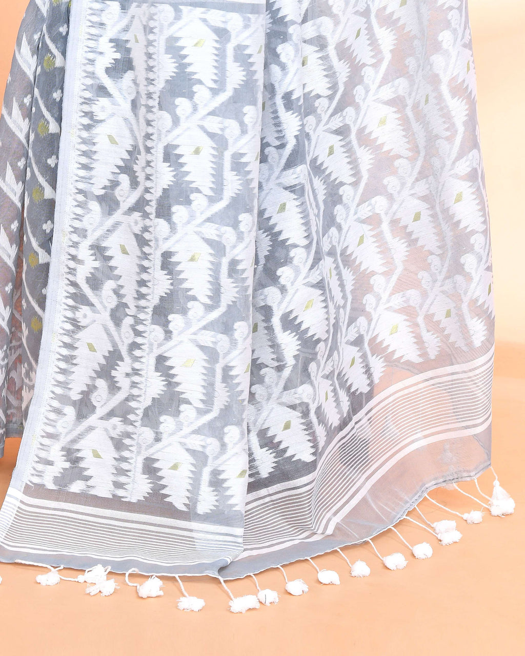 Pebble Grey Jamdani Cotton Silk Saree