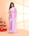 Light purple cotton silk Jamdani saree with intricate traditional weaving