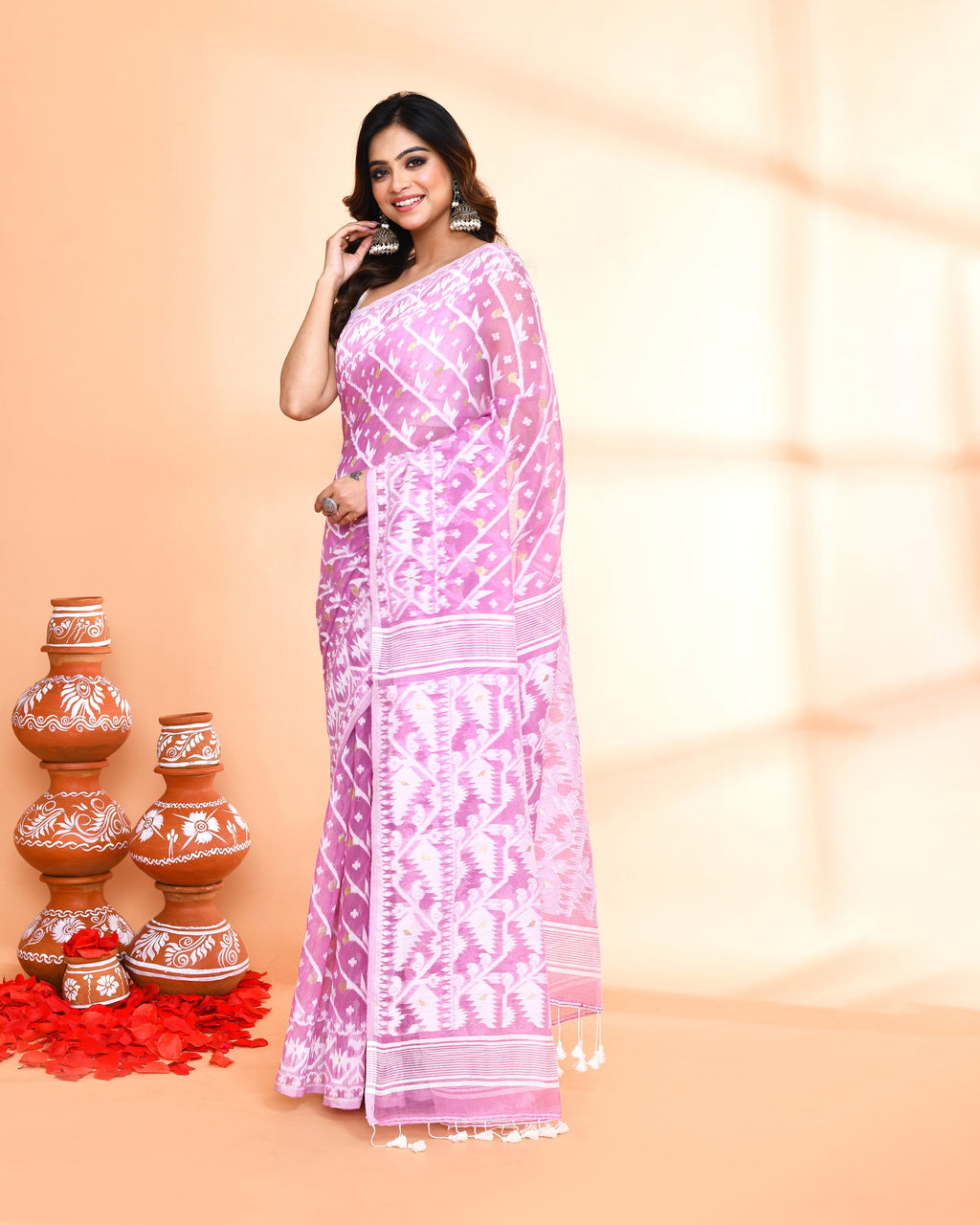 Light Purple Cotton Silk Jamdani Saree with Blouse