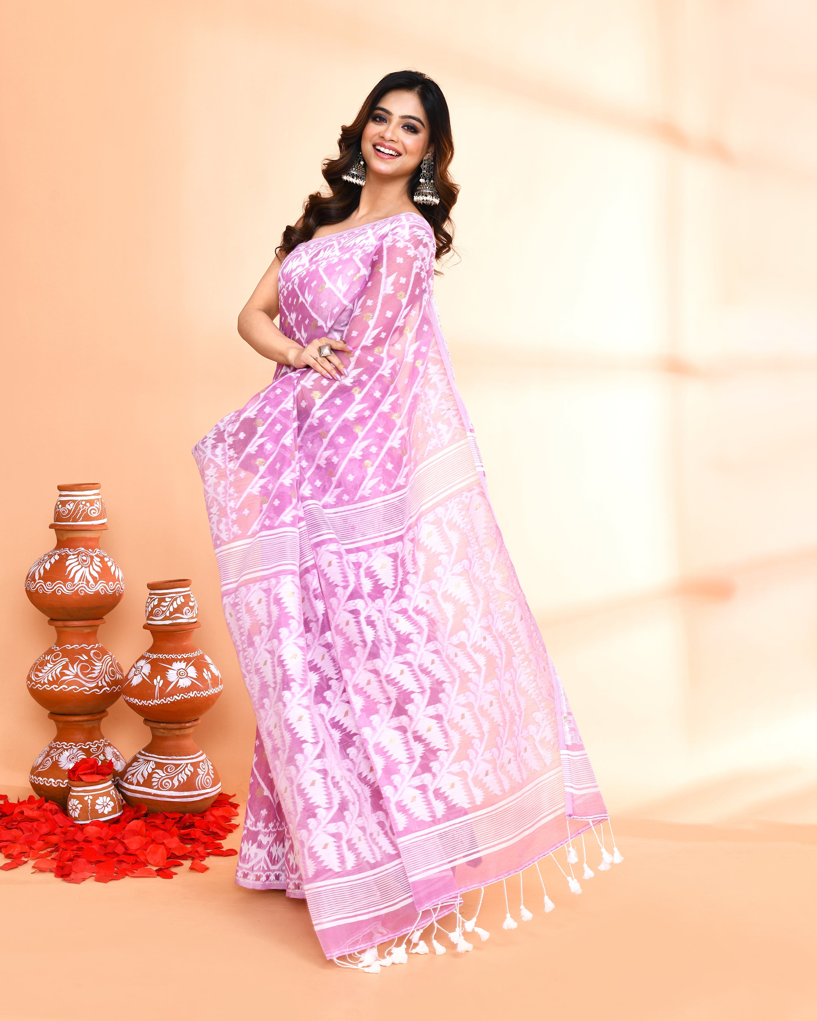 Light Purple Cotton Silk Jamdani Saree with Blouse