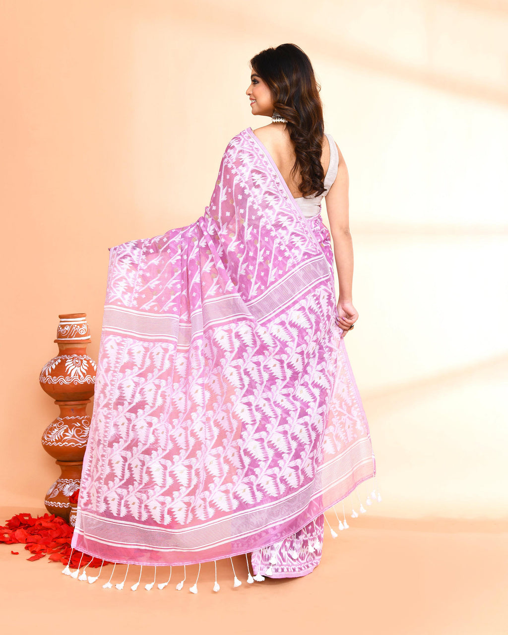 Light Purple Cotton Silk Jamdani Saree with Blouse