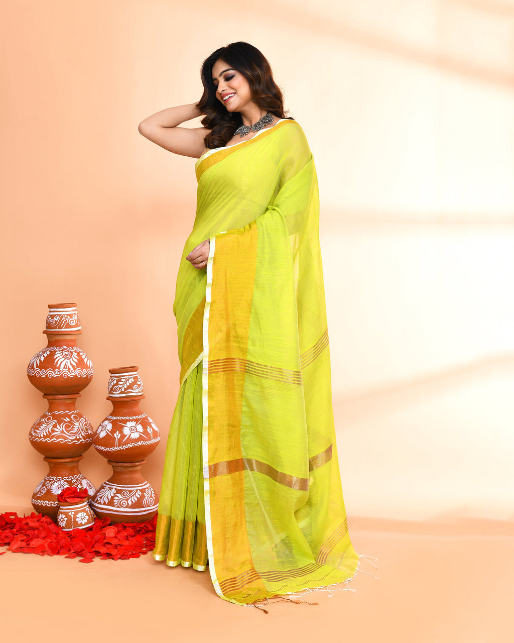 Lemon Cotton Silk Handloom Saree with Blouse Piece