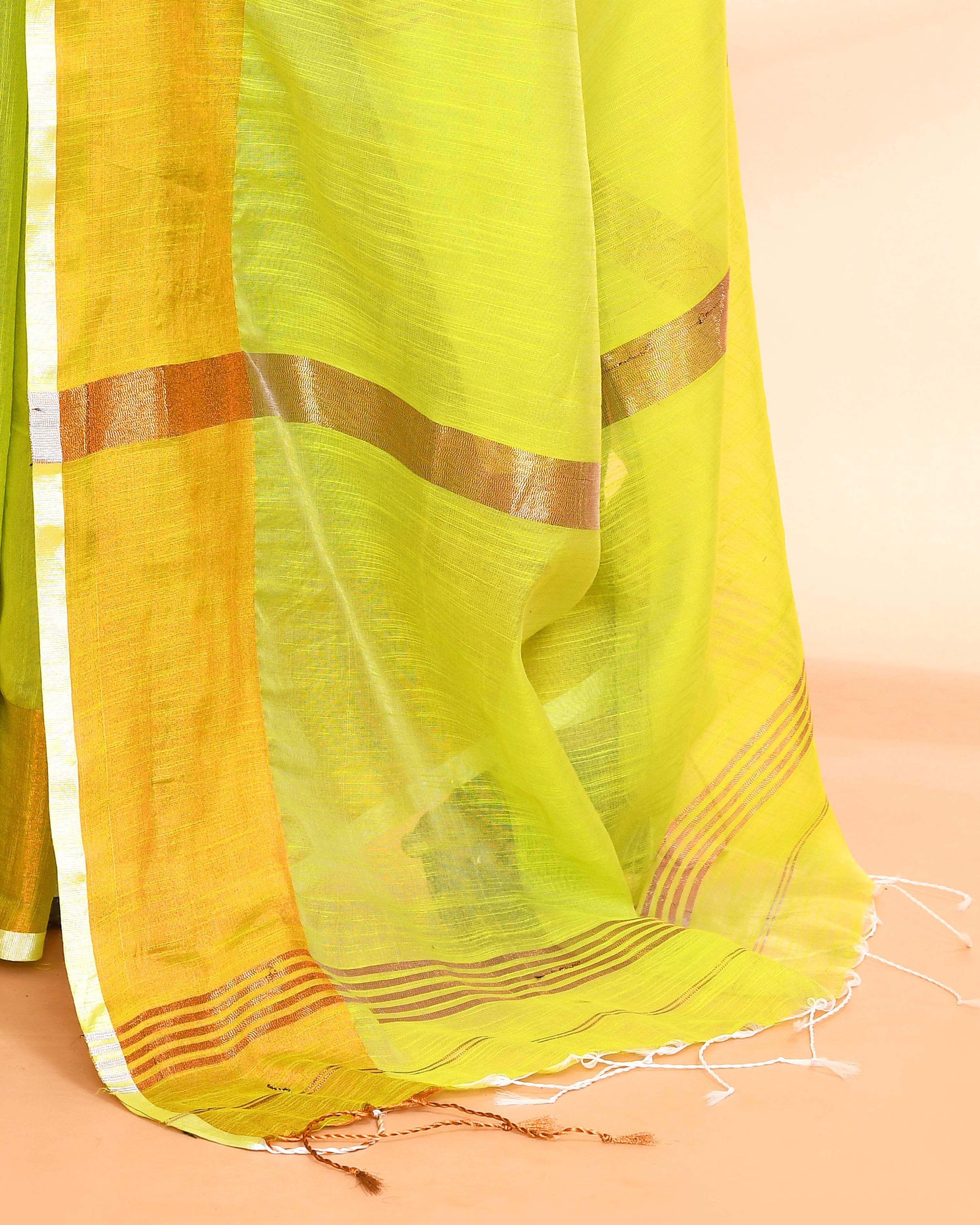 Lemon Cotton Silk Handloom Saree with Blouse Piece