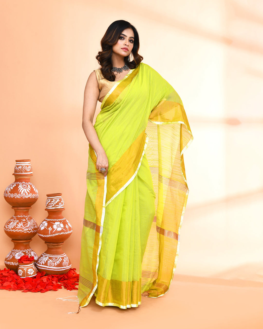 Lemon Cotton Silk Handloom Saree with Blouse Piece