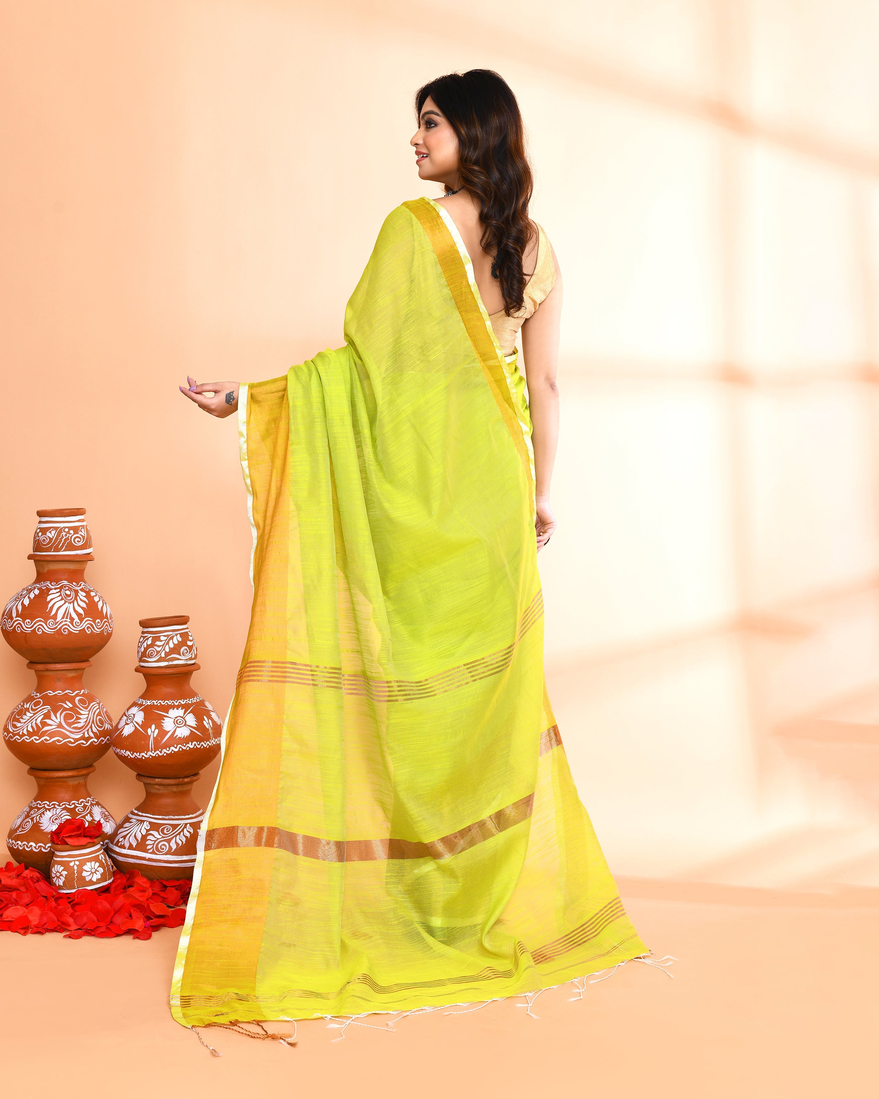 Lemon Cotton Silk Handloom Saree with Blouse Piece