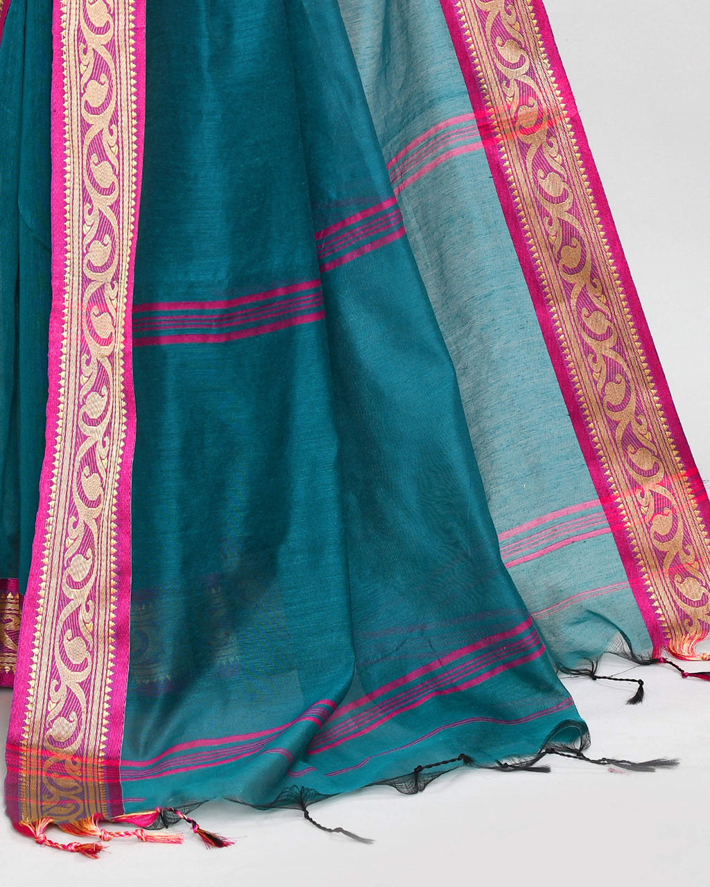 Teal Cotton Silk Handloom Saree with Matching Blouse Piece