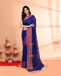 Royal Blue Cotton Silk Handloom Saree with matching blouse