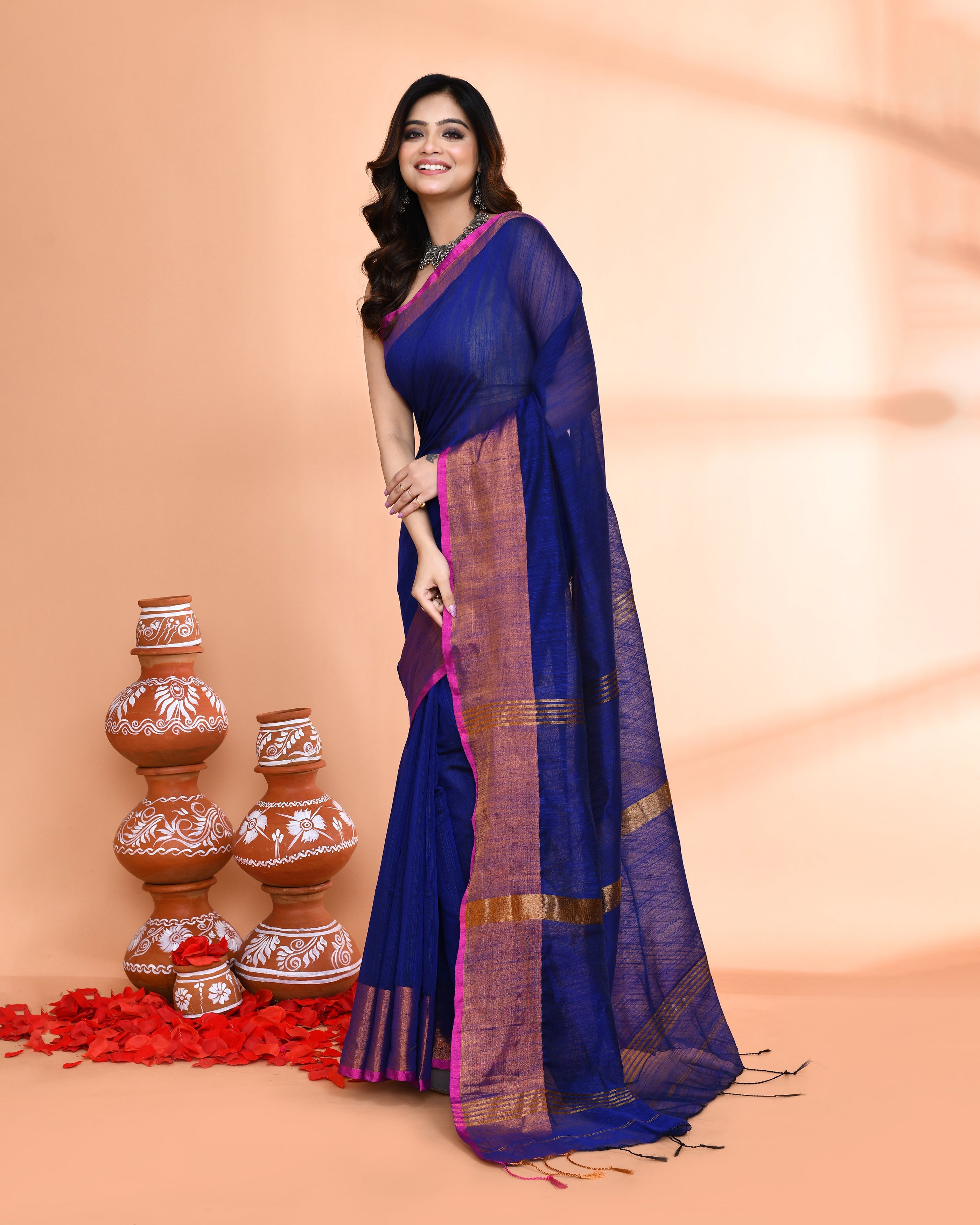 Royal Blue Cotton Silk Handloom Saree with Blouse