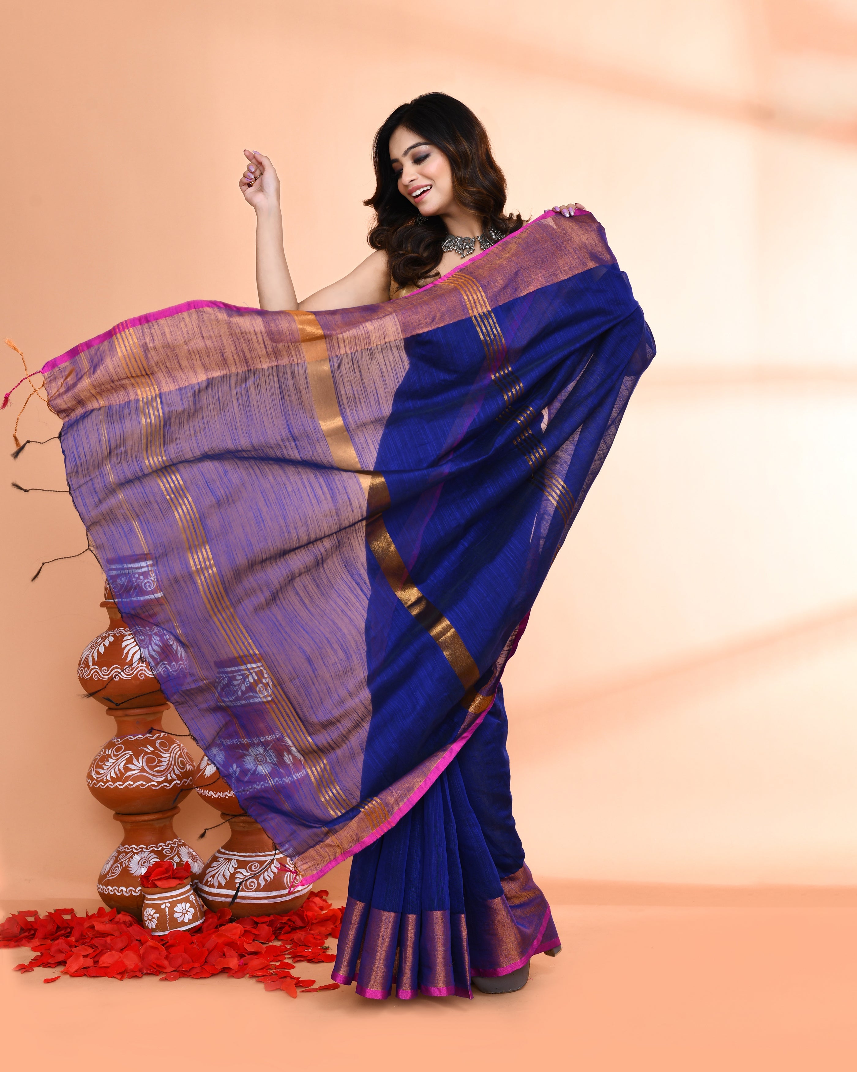 Royal Blue Cotton Silk Handloom Saree with Blouse