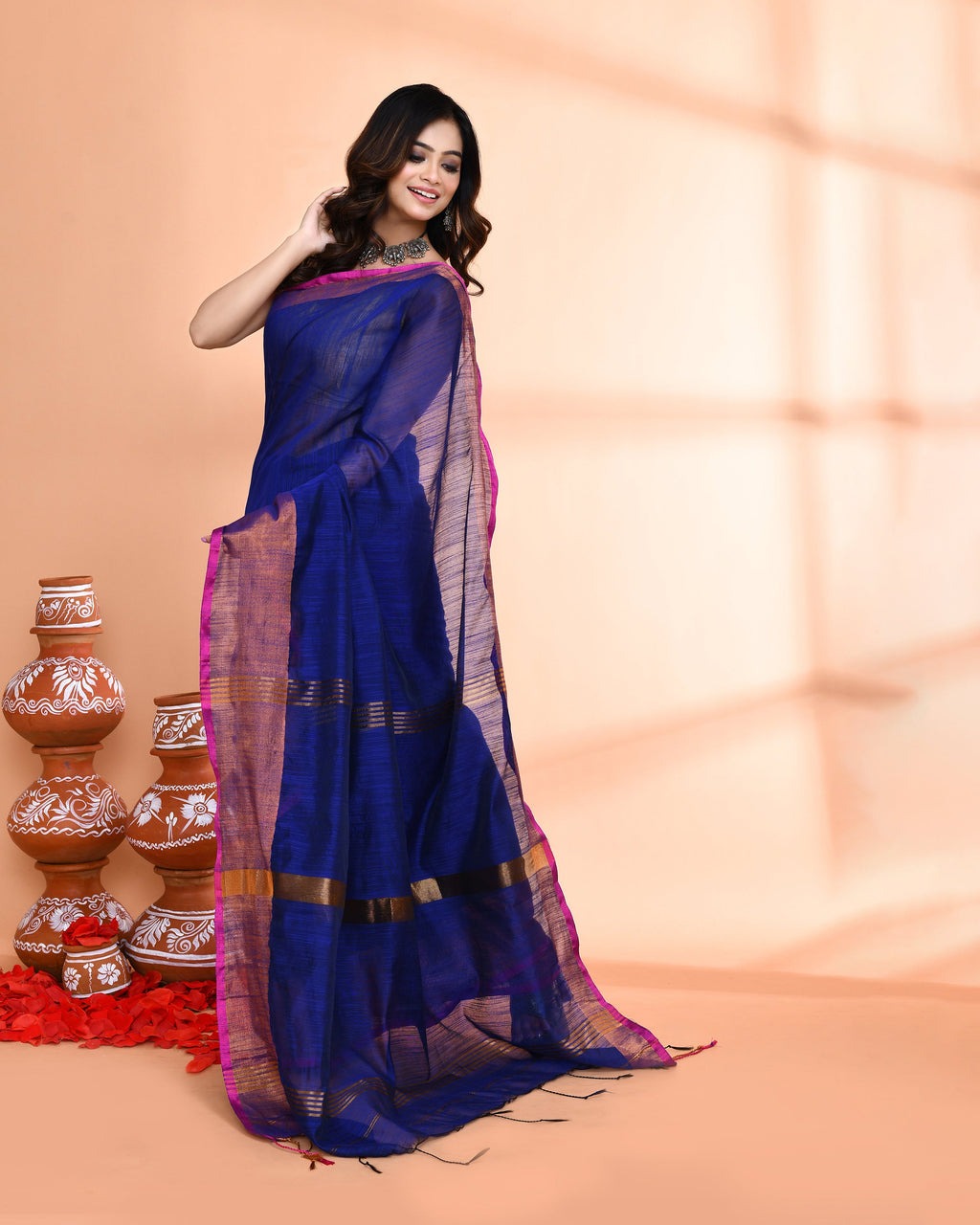 Royal Blue Cotton Silk Handloom Saree with Blouse