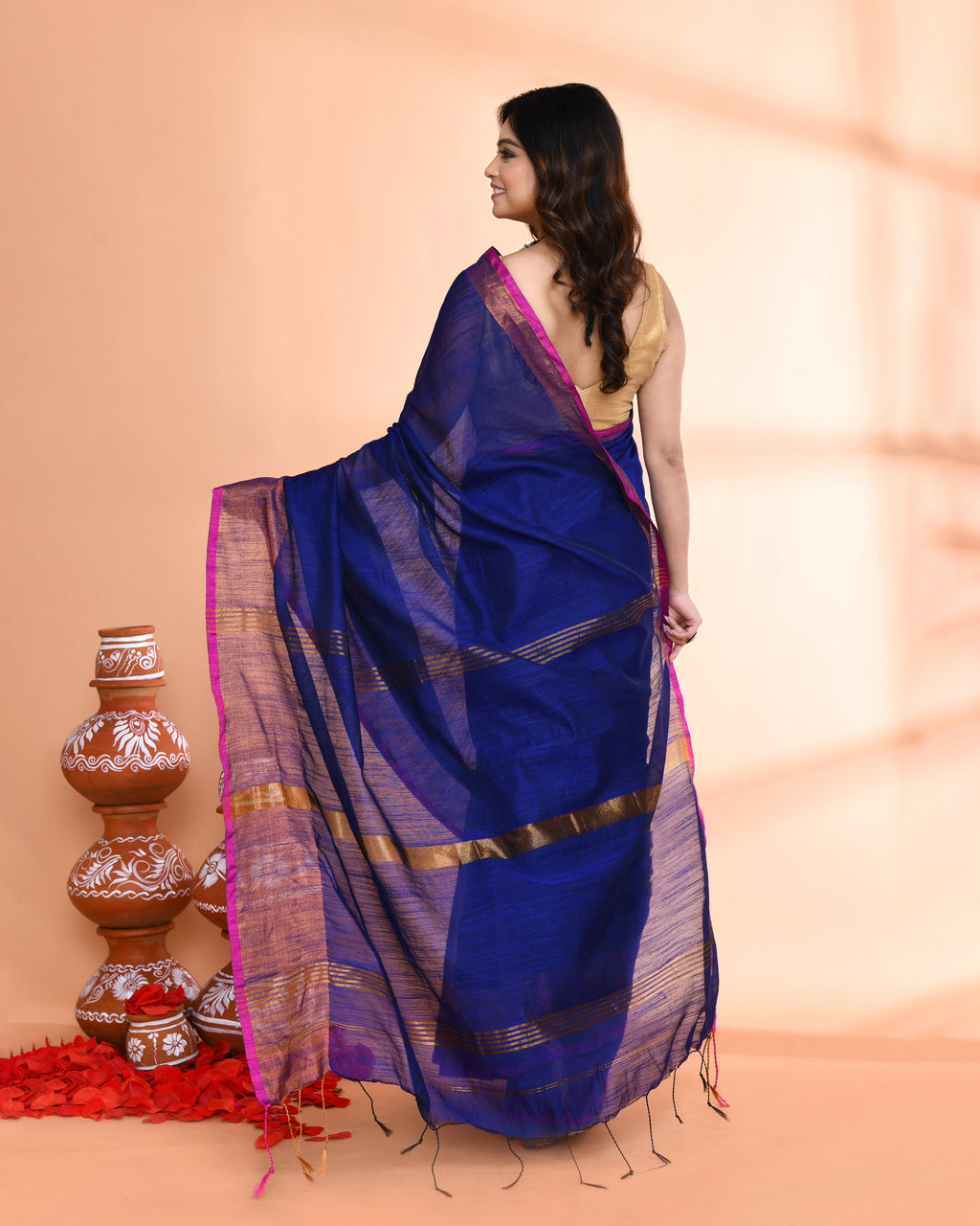 Royal Blue Cotton Silk Handloom Saree with Blouse