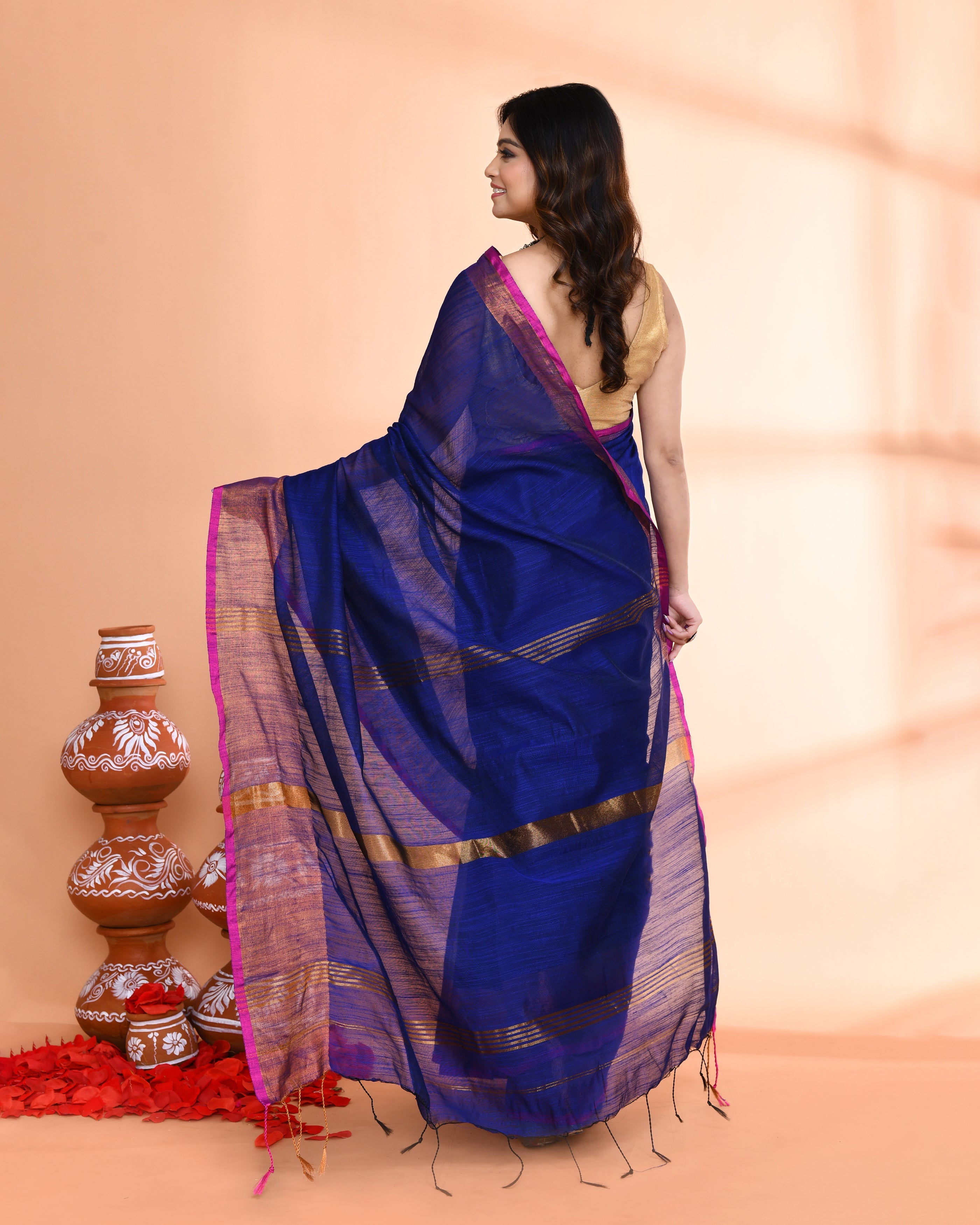 Royal Blue Cotton Silk Handloom Saree with Blouse