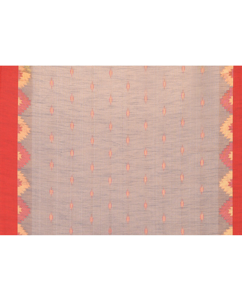 Grey Handloom Cotton Blend Saree with Red Temple Border