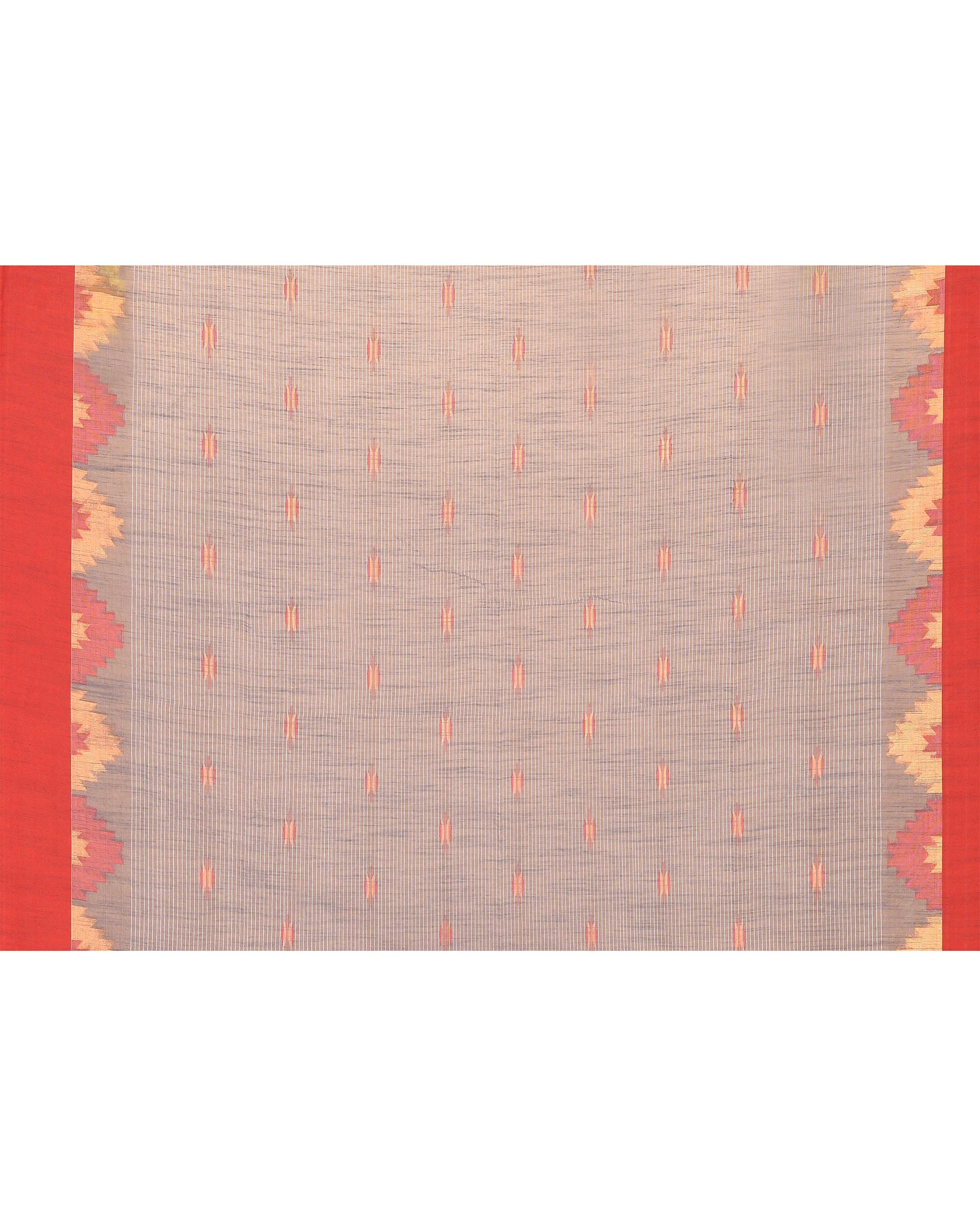 Grey Handloom Cotton Blend Saree with Red Temple Border