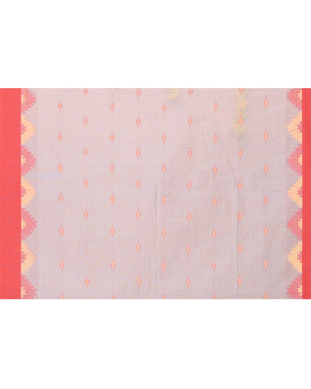 Sky Blue Cotton Blend Handloom Saree with Red Temple Border