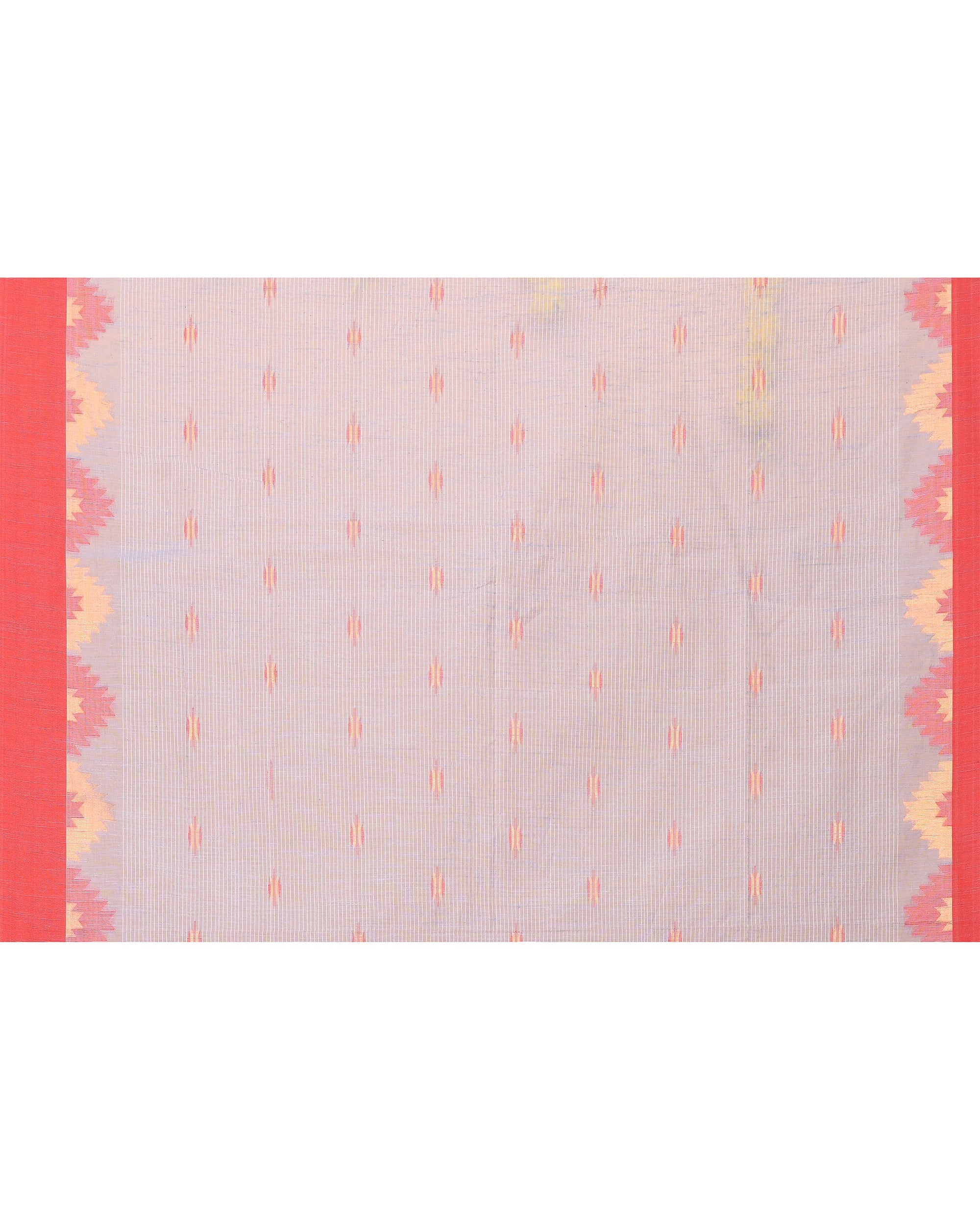 Sky Blue Cotton Blend Handloom Saree with Red Temple Border