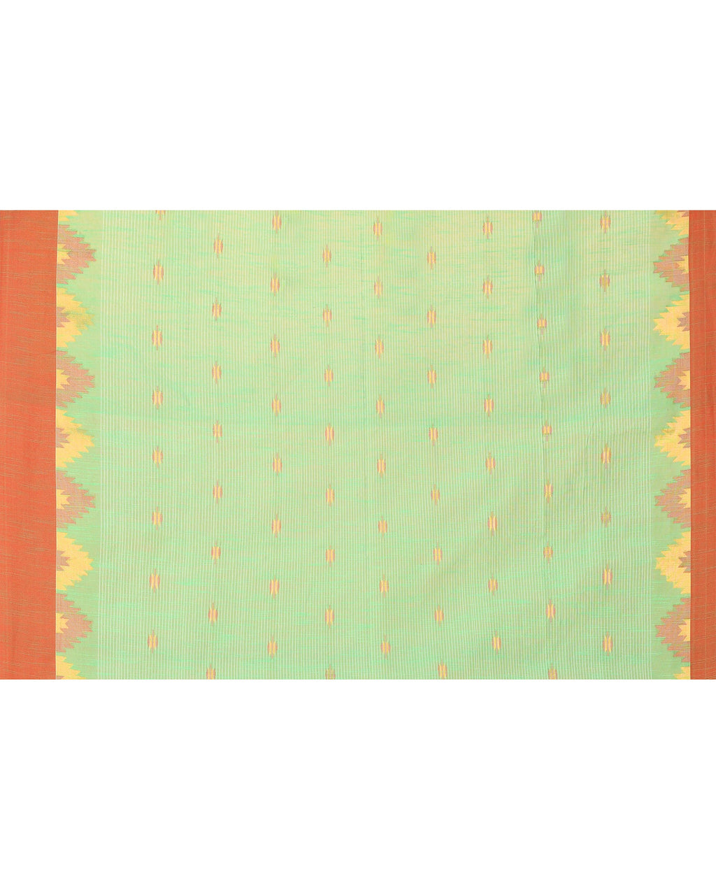 Green Cotton Blend Handloom Saree with Red Temple Border