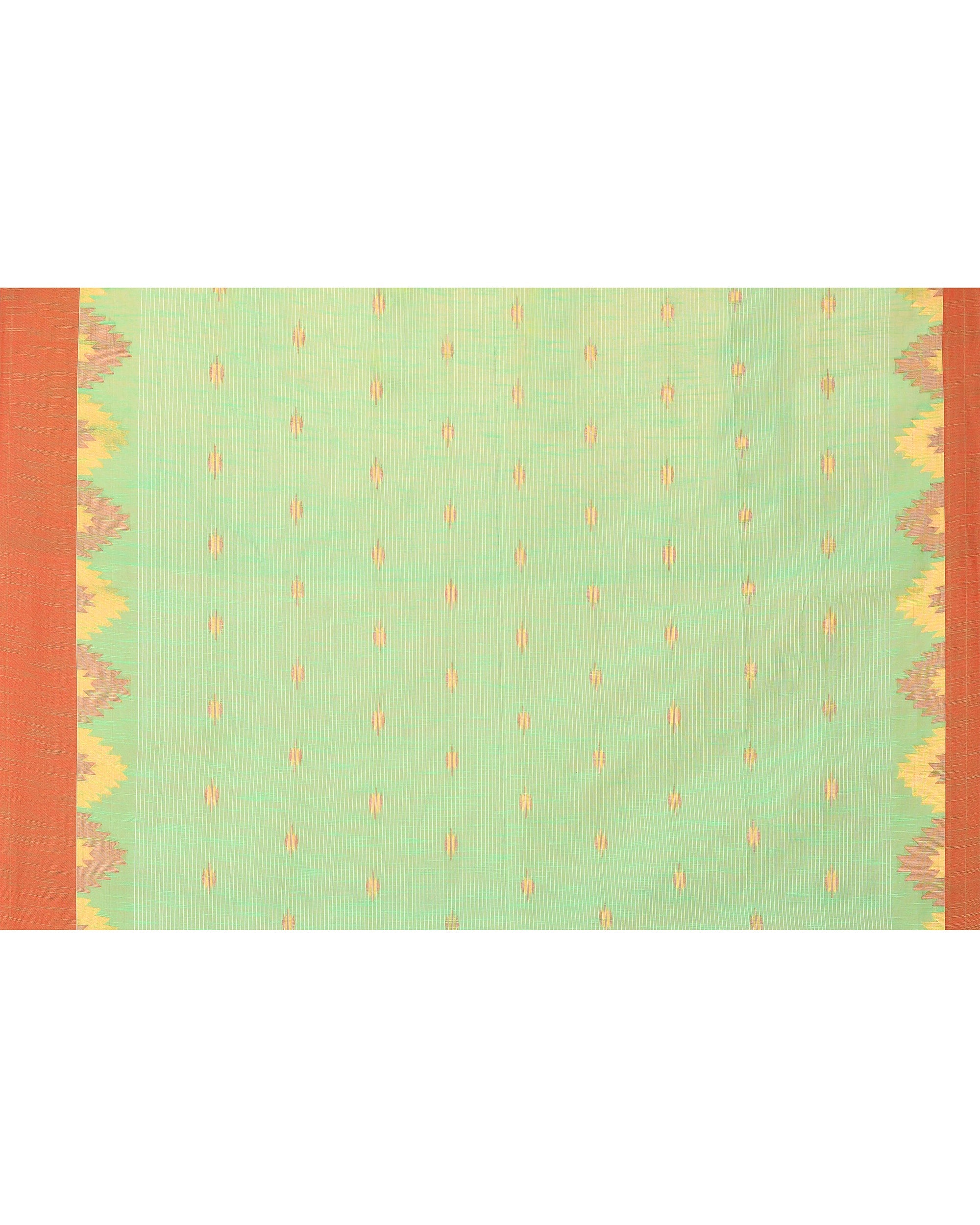 Green Cotton Blend Handloom Saree with Red Temple Border