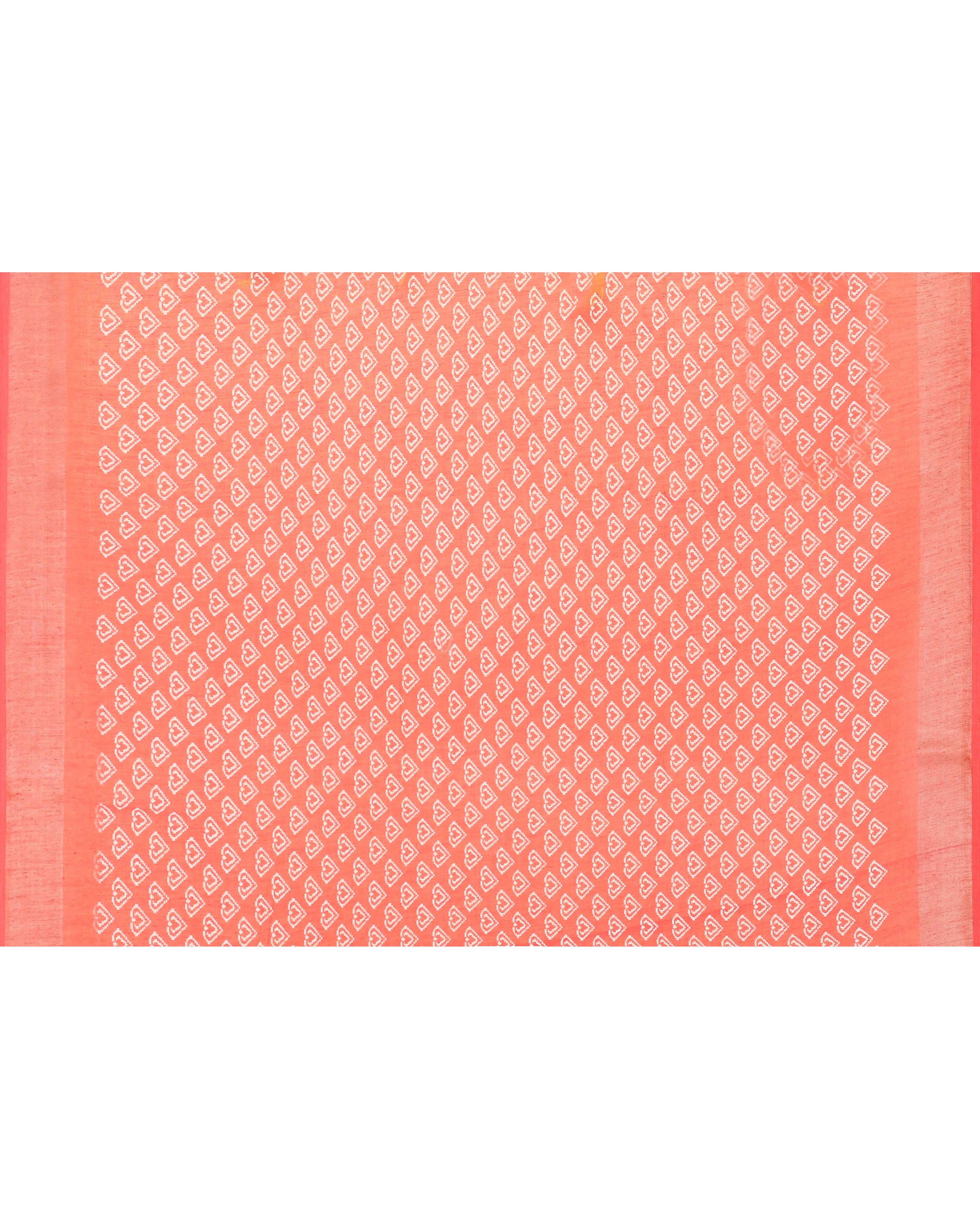 Off White Printed Cotton Saree with Zari Border