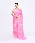 Pink Embellished Cotton Blend Jamdani Saree