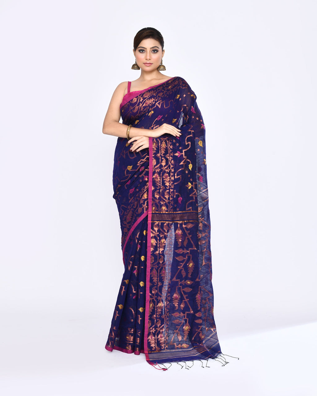 Blue Piyari Fashion cotton blend Jamdani saree with embellishments