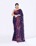 Blue Piyari Fashion cotton blend Jamdani saree with embellishments