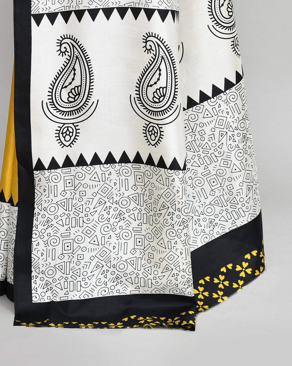 Golden Printed Silk Blend Saree with Matching Blouse