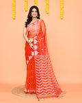 Orange Resham silk Jamdani saree with vibrant red border
