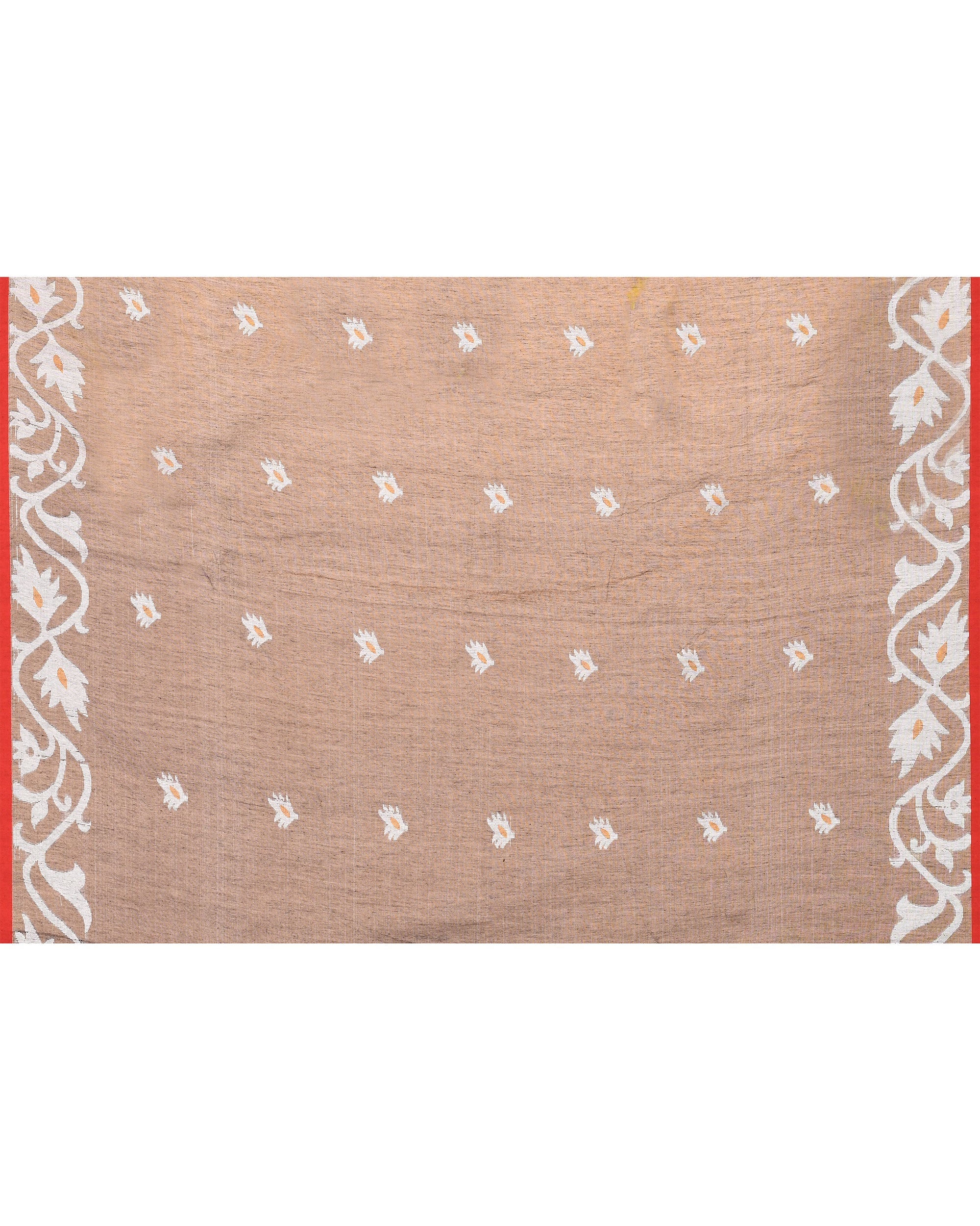 Grey Resham Silk Jamdani Saree with Red Border