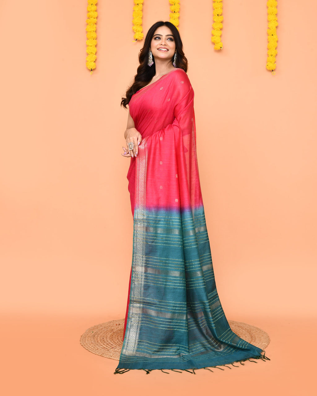 Rani Handloom Blend Silk Saree with Zari Border