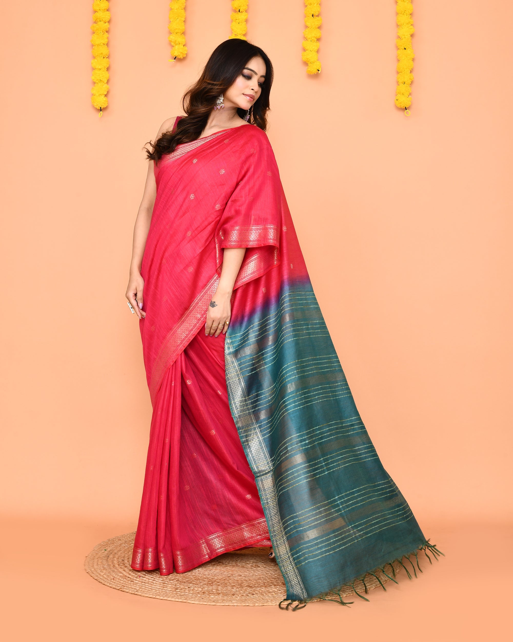 Rani Handloom Blend Silk Saree with Zari Border