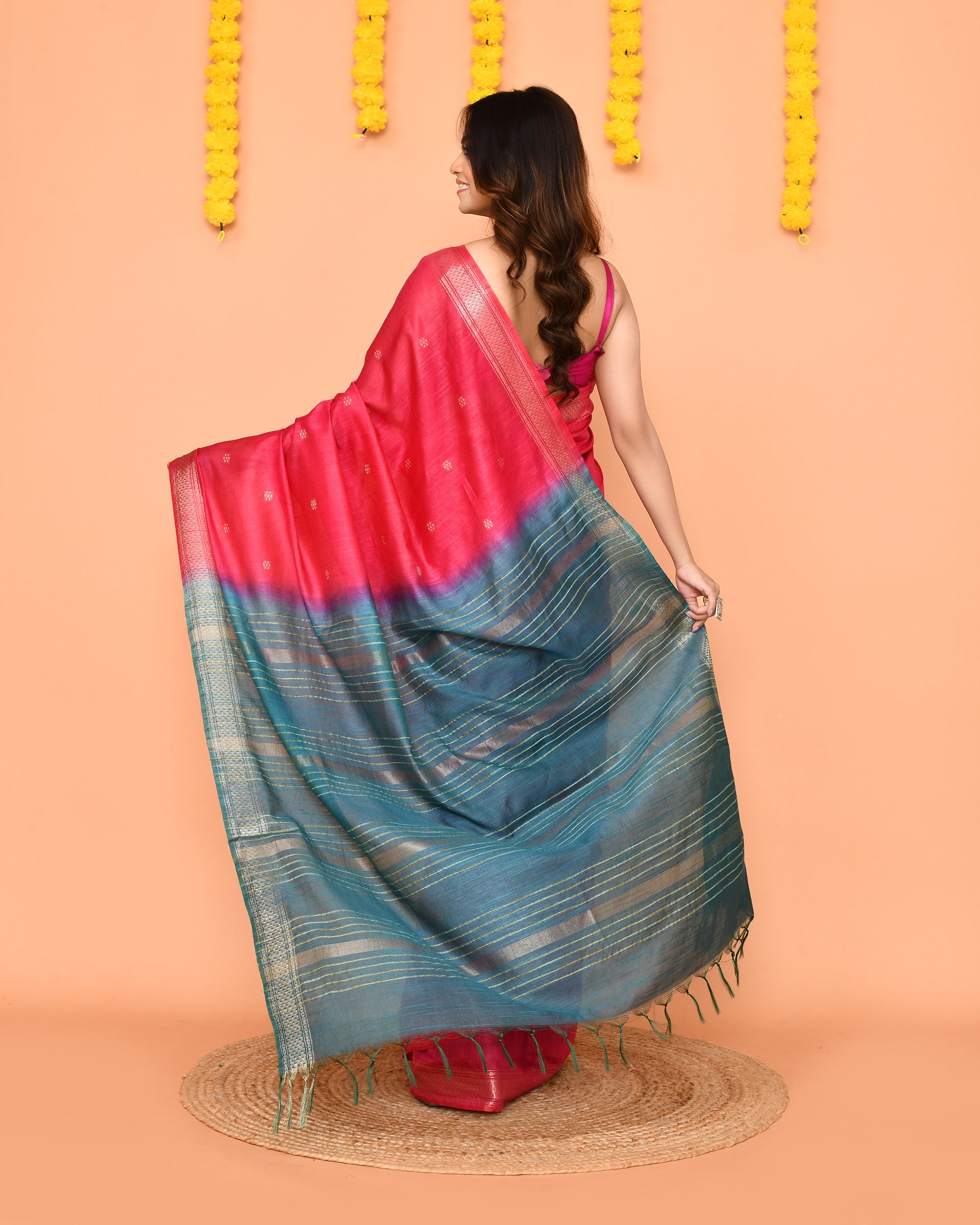 Rani Handloom Blend Silk Saree with Zari Border