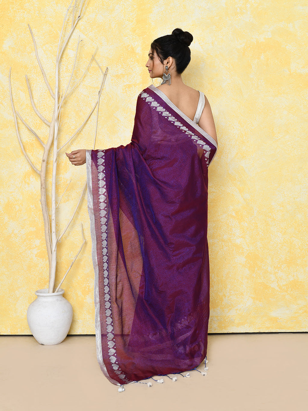 Piyari Fashion Women's Love Border Purple Tissue Saree With Blouse Piece