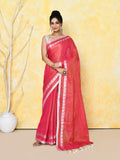 Tomato Red Tissue saree with unique love border detail