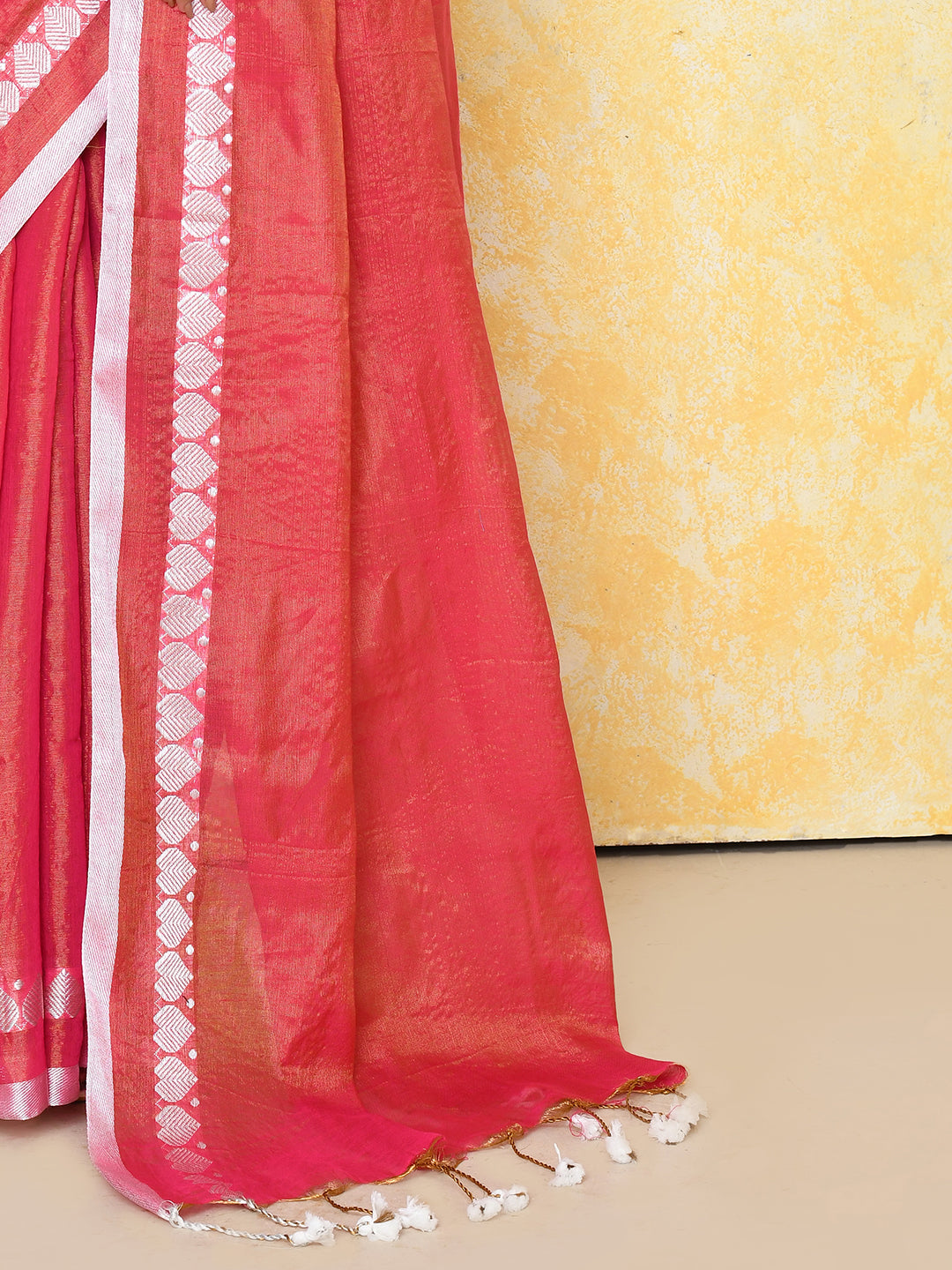 Tomato Red Tissue Saree with Love Border