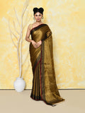Shimmering gold organic tissue saree, elegant choice for wedding events.
