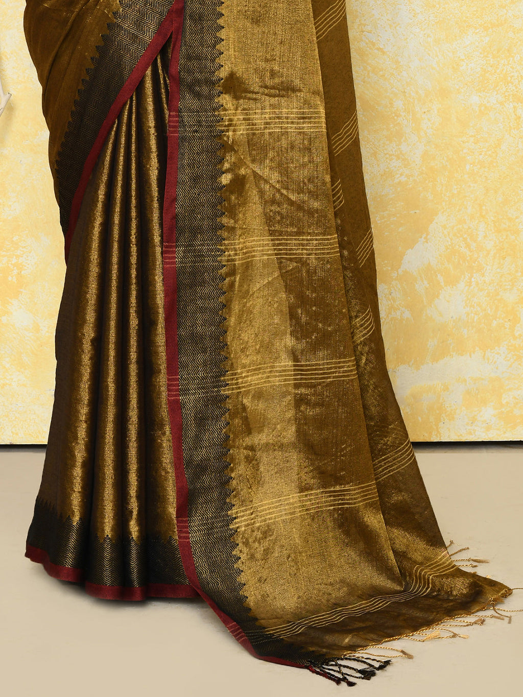 Gold Organic Tissue Saree with Matching Blouse Piece