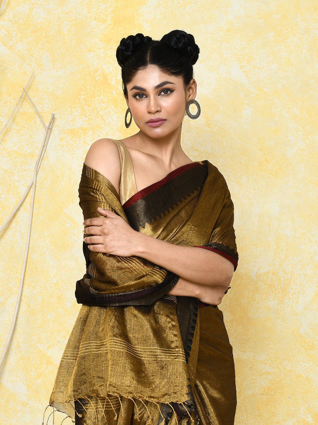 Gold Organic Tissue Saree with Matching Blouse Piece