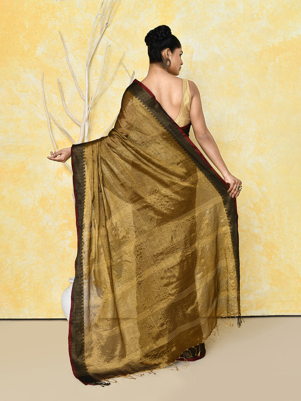 Gold Organic Tissue Saree with Matching Blouse Piece