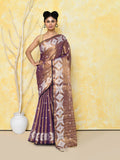 Gold and blue dual-tone organic tissue Jamdani saree with intricate detailing